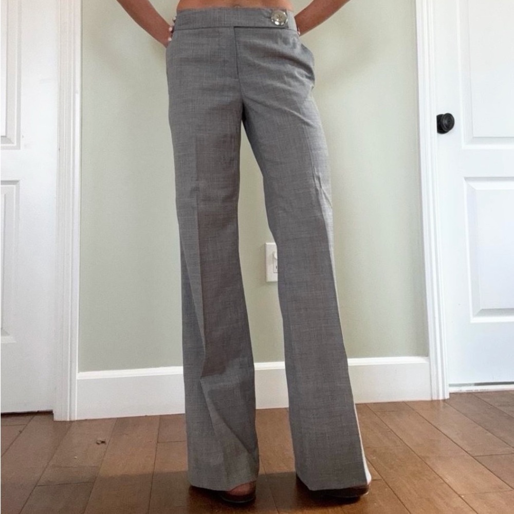 Grey Wool Tory Burch Bootcut Pants size 2 silver buckle